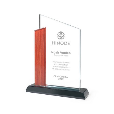 Slant Top Crystal Award with Wood Edge Imprint (5 3/4"x7 1/4")